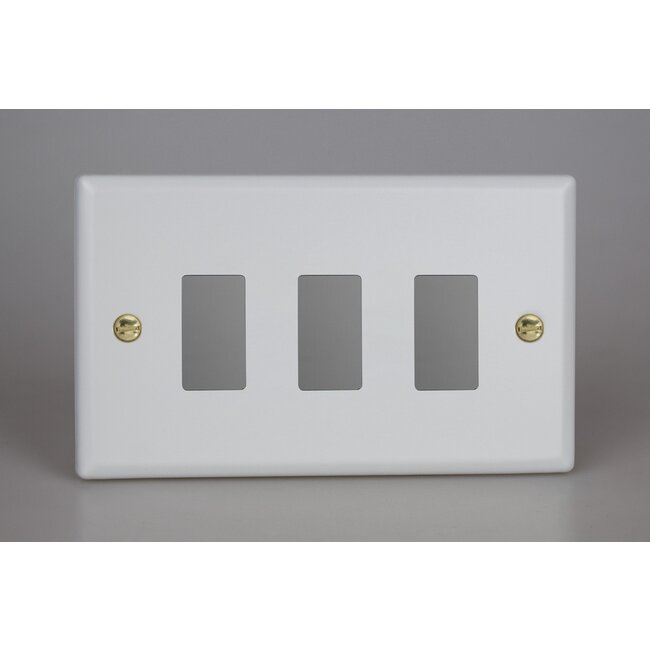 Varilight Vogue 3-Gang PowerGrid Plate including Yoke (Twin Plate)  Matt White