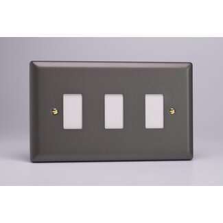 Varilight Vogue 3-Gang PowerGrid Plate including Yoke (Twin Plate)  Slate