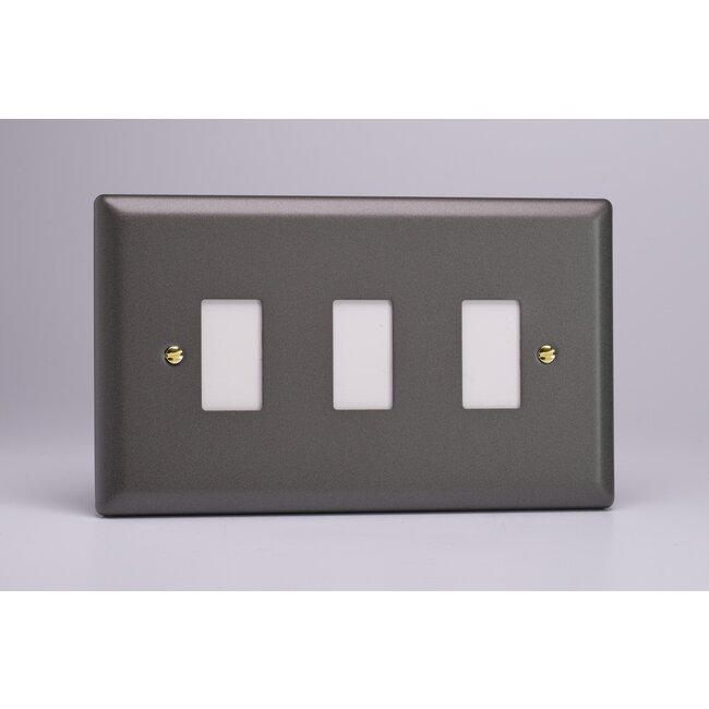 Varilight Vogue 3-Gang PowerGrid Plate including Yoke (Twin Plate)  Slate