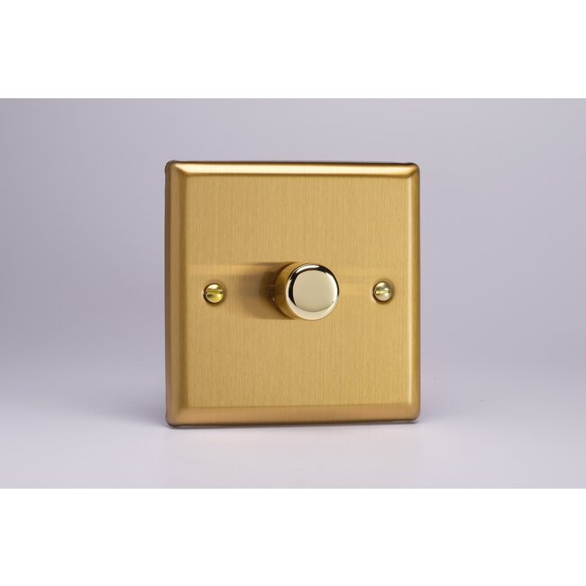 Varilight 1-Gang 2-Way Push-On/Off Rotary LED Dimmer 1 x 0-120W (1-10 LEDs) Classic Brushed Brass