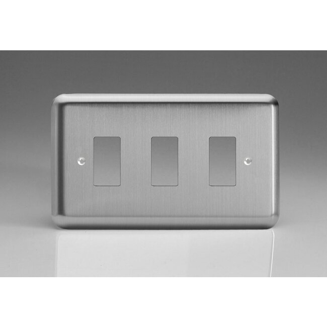 Varilight Classic  3-Gang Grid Plate (Double Plate) inc Yoke (formerly XSPG3)  Matt Chrome