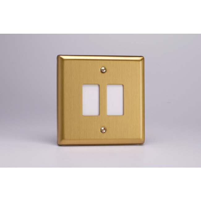 Varilight Classic 2-Gang PowerGrid Plate including Yoke (Single Plate)  Brushed Brass
