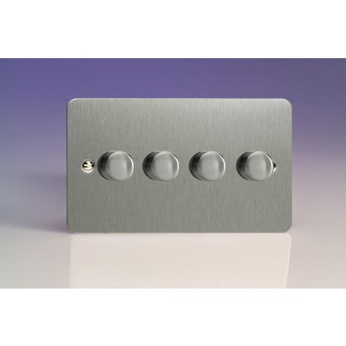Varilight Ultraflat 4-Gang 2-Way Push-On/Off Rotary LED Dimmer 4 x 0-120W (1-10 LEDs) (Twin Plate) V-Pro Brushed Steel Steel Knobs Varilight Ultraflat 4-Gang 2-Way Push-On/Off Rotary LED Dimmer 4 x 0-120W (1-10 LEDs) (Twin Plate) V-Pro Brushed Steel Steel Knobs
