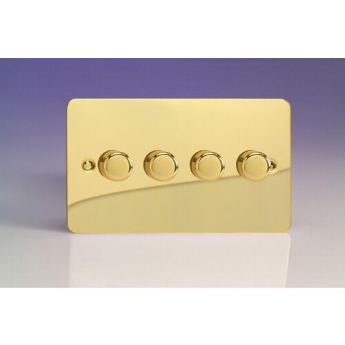 Varilight Ultraflat 4-Gang 2-Way Push-On/Off Rotary LED Dimmer 4 x 0-120W (1-10 LEDs) (Twin Plate) V-Pro Polished Brass Brass Knobs Varilight Ultraflat 4-Gang 2-Way Push-On/Off Rotary LED Dimmer 4 x 0-120W (1-10 LEDs) (Twin Plate) V-Pro Polished Brass Brass Knobs