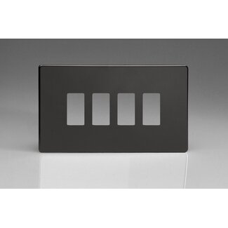 Varilight Screwless 4-Gang Screwless PowerGrid Plate including Yoke (Twin Plate)  Premium Black