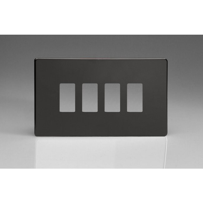 Varilight Screwless 4-Gang Screwless PowerGrid Plate including Yoke (Twin Plate)  Premium Black