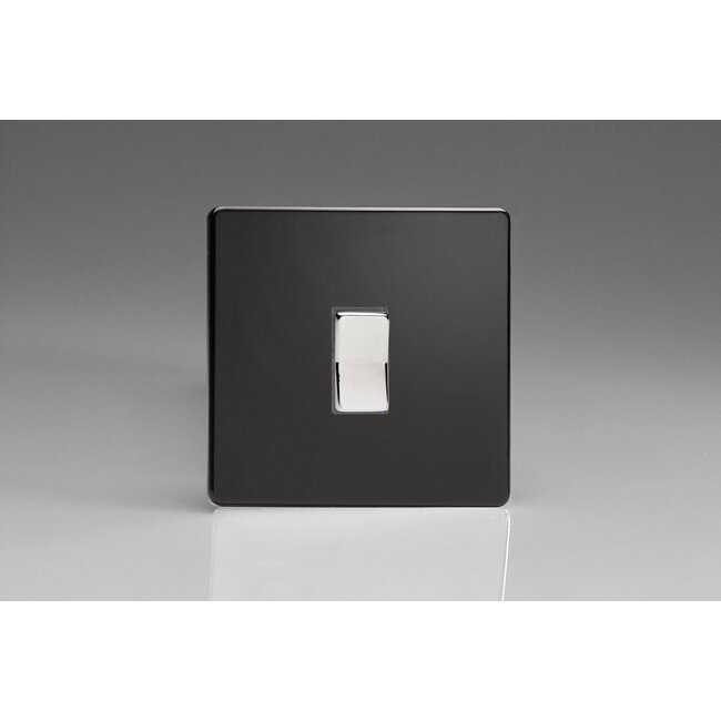 Varilight Screwless 1-Gang 10A 2-Way & Off Retractive Switch Decorative Premium Black Chrome Button