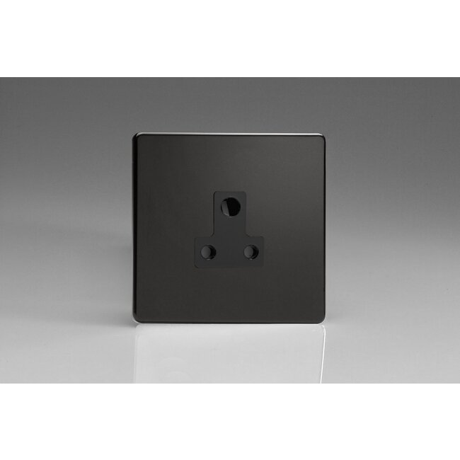 Varilight Screwless 1-Gang 5A Round Pin Socket  Black Premium Black Black Insert