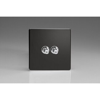 Varilight Screwless 2-Gang 10A 1- or 2-Way Toggle Switch Decorative Premium Black Chrome Toggles