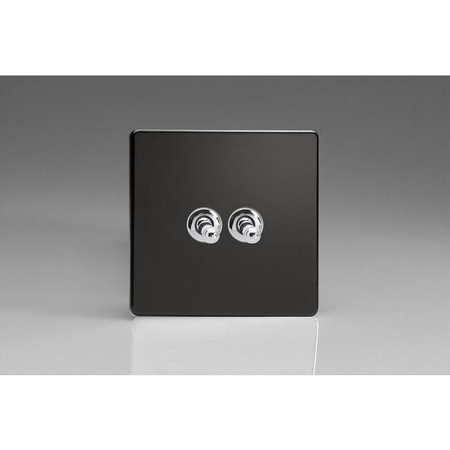 Varilight Screwless 2-Gang 10A Intermediate Toggle Switch Decorative Premium Black Chrome Toggle