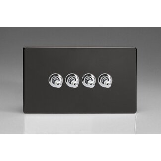 Varilight Screwless 4-Gang 10A 1- or 2-Way Toggle Switch (Twin Plate) Decorative Premium Black Chrome Toggles