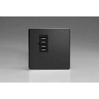 Varilight Screwless 4 Gang 5V DC 4800mA USB Charging Port (Single Plate) Black Premium Black Black Insert