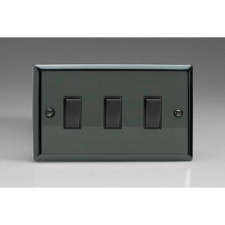 Varilight Classic 3-Gang 10A 1- or 2-Way Rocker Switch (Twin Plate) Black Iridium Black Rockers