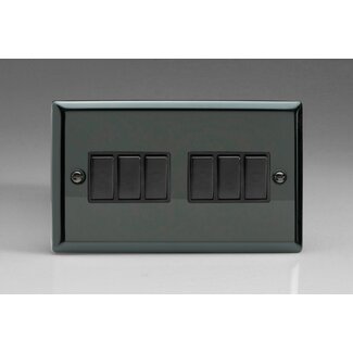 Varilight Classic 6-Gang 10A 1- or 2-Way Rocker Switch (Twin Plate) Black Iridium Black Rockers