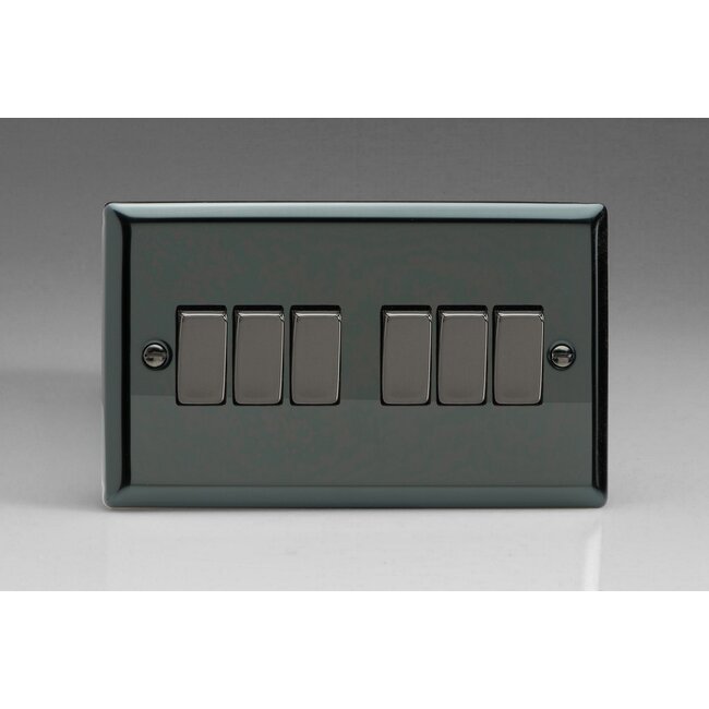 Varilight Classic 6-Gang 10A 1- or 2-Way Rocker Switch (Twin Plate) with Metal Rockers Decorative Iridium Iridium Rockers
