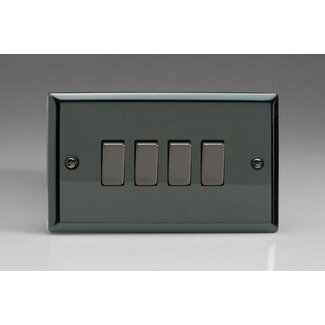 Varilight Classic 4-Gang 10A 1- or 2-Way Rocker Switch (Twin Plate) with Metal Rockers Decorative Iridium Iridium Rockers