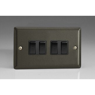 Varilight Classic 4-Gang 10A 1- or 2-Way Rocker Switch (Twin Plate) Black Graphite 21 Black Rockers