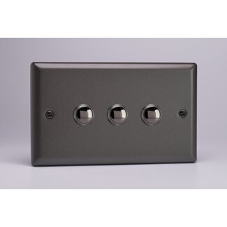 Varilight Classic 3-Gang 6A 1-Way Push-to-Make Momentary Switch (Twin Plate) Decorative Graphite 21 Chrome Buttons