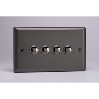 Varilight Classic 4-Gang 6A 1- or 2-Way Push-On/Off Impulse Switch (Twin Plate) Decorative Graphite 21 Chrome Buttons