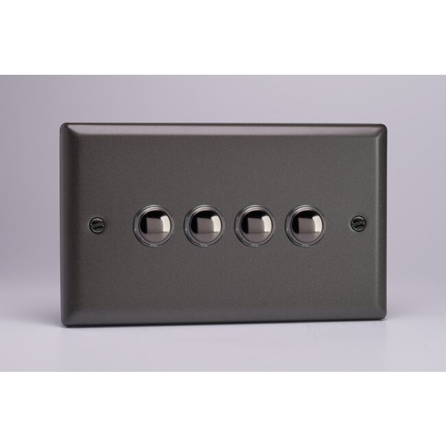 Varilight Classic 4-Gang 6A 1- or 2-Way Push-On/Off Impulse Switch (Twin Plate) Decorative Graphite 21 Chrome Buttons