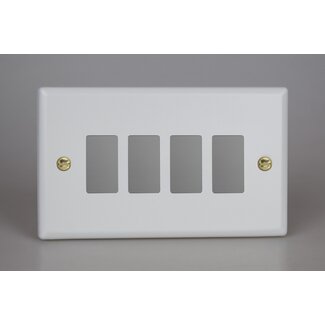Varilight Vogue 4-Gang PowerGrid Plate including Yoke (Twin Plate)  Matt White