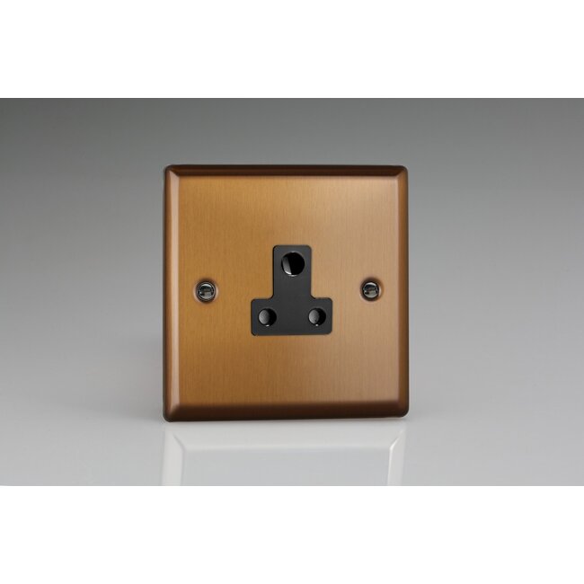 Varilight Urban 1-Gang 5A Round Pin Socket  Black Brushed Bronze Black Insert