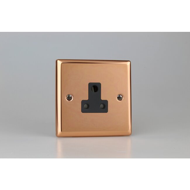 Varilight Urban 1-Gang 5A Round Pin Socket  Black Polished Copper Black Insert