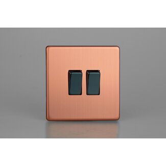 Varilight Urban Screwless 2-Gang 10A 1- or 2-Way Rocker Switch Decorative Brushed Copper Iridium Rockers