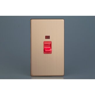 Varilight Urban Screwless 45A Cooker Switch + Neon (Vertical Twin Plate, Red Rocker) Red Brushed Copper Red Insert