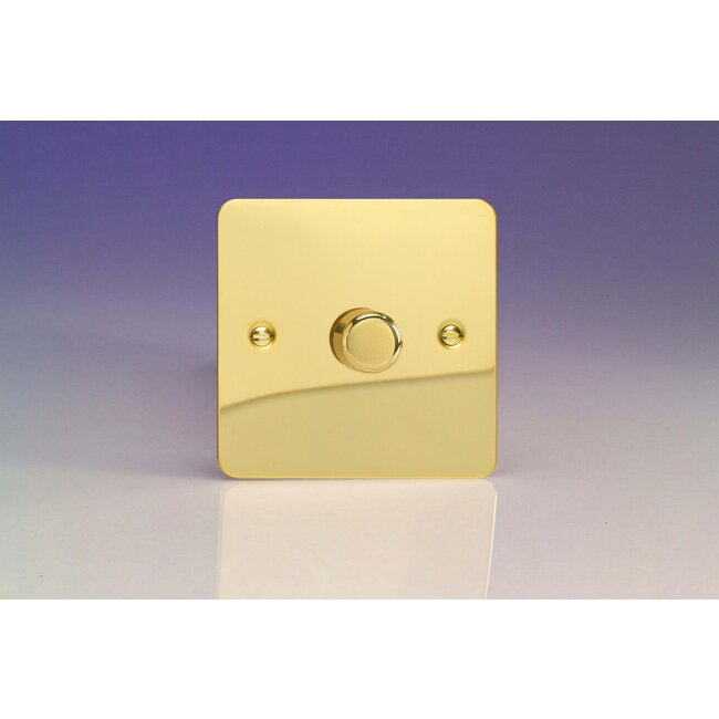 Varilight Ultraflat 1-Gang 2-Way Push-On/Off Rotary LED Dimmer 1 x 0-120W (1-10 LEDs) V-Pro Polished Brass Brass Knob