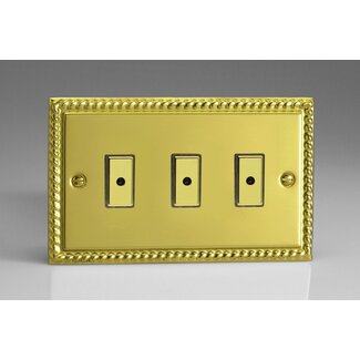 Varilight Classic 3-Gang 1-Way V-Pro Multi-Point Remote/Tactile Touch Control Master LED Dimmer 3 x 0-100W (1-10 LEDs) (Twin Plate) V-Pro Multi-Point Remote (formerly Eclique2) Georgian Brass Brass Buttons