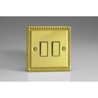 Varilight Classic 2-Gang Tactile Touch Control Dimming Supplementary Controller for use with Multi-Point (formerly Eclique2) Master on 2-Way Circuits V-Pro Multi-Point (formerly Eclique2) Georgian Brass Brass Buttons