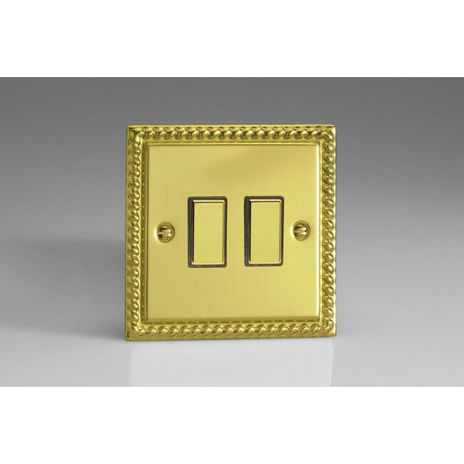Varilight Classic 2-Gang Tactile Touch Control Dimming Supplementary Controller for use with Multi-Point (formerly Eclique2) Master on 2-Way Circuits V-Pro Multi-Point (formerly Eclique2) Georgian Brass Brass Buttons