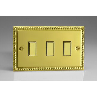 Varilight Classic 3-Gang Tactile Touch Control Dimming Supplementary Controller for use with Multi-Point (formerly Eclique2) Master on 2-Way Circuits (Twin Plate) V-Pro Multi-Point (formerly Eclique2) Georgian Brass Brass Buttons