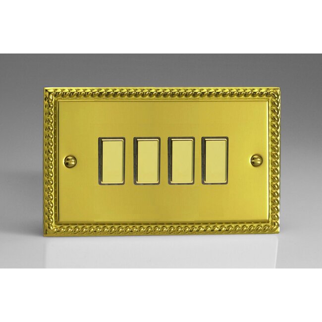 Varilight Classic 4-Gang Tactile Touch Control Dimming Supplementary Controller for use with Multi-Point (formerly Eclique2) Master on 2-Way Circuits (Twin Plate) V-Pro Multi-Point (formerly Eclique2) Georgian Brass Brass Buttons
