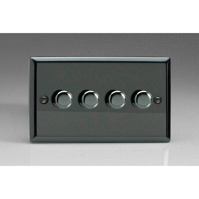 Varilight Classic 4-Gang 2-Way Push-On/Off Rotary LED Dimmer 4 x 0-120W (1-10 LEDs) (Twin Plate) V-Pro Iridium Iridium Knobs