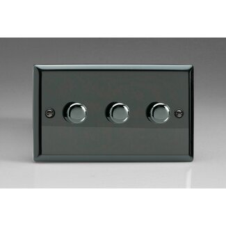 Varilight Classic 3-Gang 2-Way Push-On/Off Rotary LED Dimmer 3 x 0-120W (1-10 LEDs) (Twin Plate) V-Pro Iridium Iridium Knobs