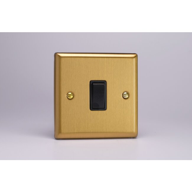 Varilight Classic 1-Gang 10A 1- or 2-Way Rocker Switch Black Brushed Brass Black Rocker