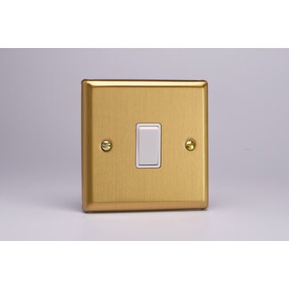 Varilight Classic 1-Gang 10A 1- or 2-Way Rocker Switch White Brushed Brass White Rocker