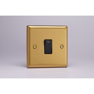 Varilight Classic 1-Gang 20A Double Pole Rocker Switch + Neon Indicator Light Black Brushed Brass Black Rocker