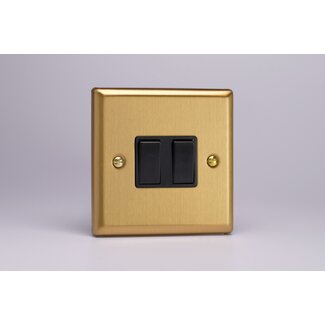 Varilight Classic 2-Gang 10A 1- or 2-Way Rocker Switch Black Brushed Brass Black Rockers