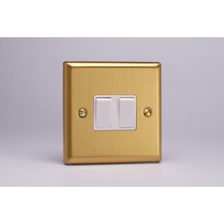 Varilight Classic 2-Gang 10A 1- or 2-Way Rocker Switch White Brushed Brass White Rockers