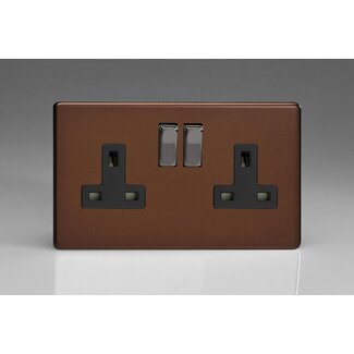 Varilight Screwless 2-Gang 13A Double Pole Switched Socket with Metal Rockers Black Mocha Iridium/Black Inserts