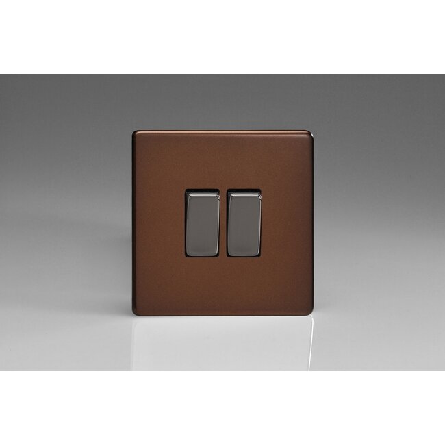 Varilight Screwless 2-Gang (10A Intermediate Switch + 10A 1- or 2-Way Rocker Switch) Decorative Mocha Iridium Rockers
