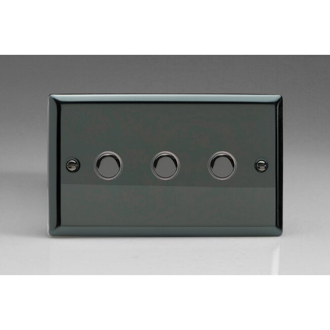 Varilight Classic 3-Gang 6A 1- or 2-Way Push-On/Off Impulse Switch (Twin Plate) Decorative Iridium Iridium Buttons