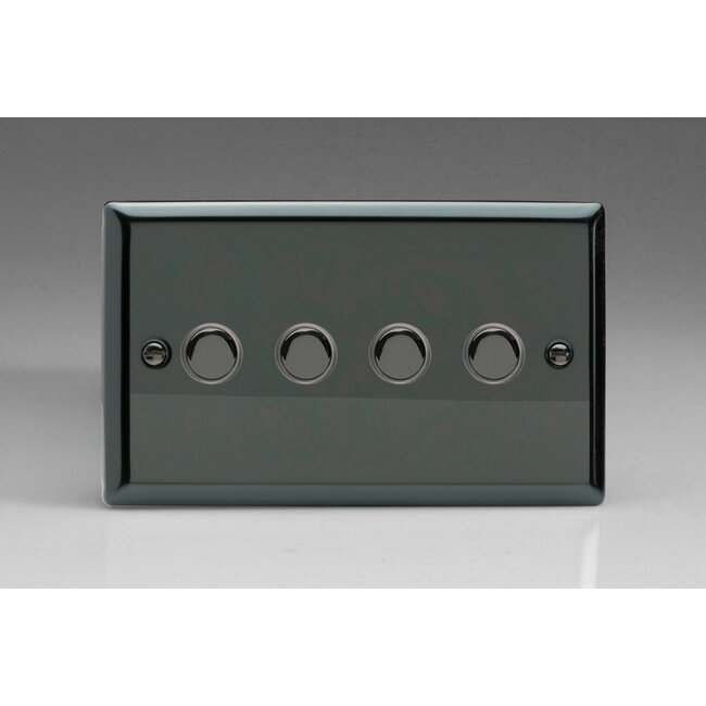 Varilight Classic 4-Gang 6A 1- or 2-Way Push-On/Off Impulse Switch (Twin Plate) Decorative Iridium Iridium Buttons