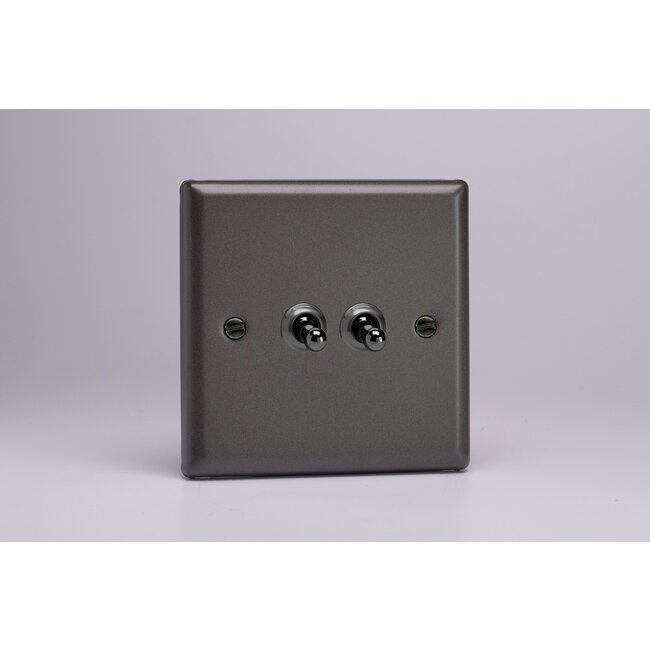 Varilight Classic 2-Gang 10A 1- or 2-Way Toggle Switch Decorative Graphite 21 Chrome Toggles