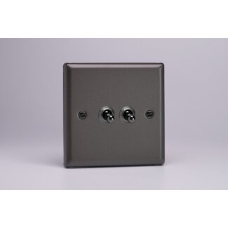 Varilight Classic 2-Gang (10A Intermediate Switch + 10A 1- or 2-Way Toggle Switch) Decorative Graphite 21 Chrome Toggle
