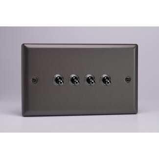Varilight Classic 4-Gang 10A 1- or 2-Way Toggle Switch (Twin Plate) Decorative Graphite 21 Chrome Toggles