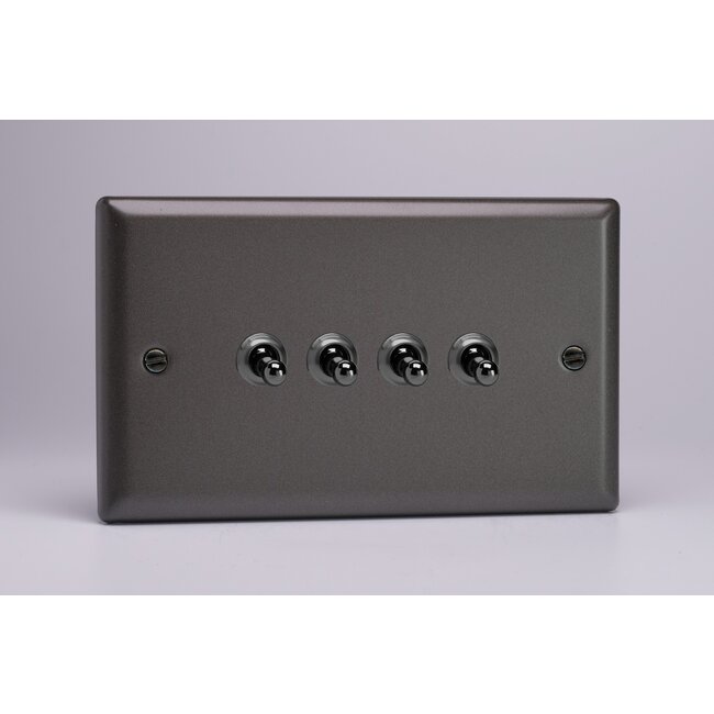 Varilight Classic 4-Gang 10A 1- or 2-Way Toggle Switch (Twin Plate) Decorative Graphite 21 Chrome Toggles